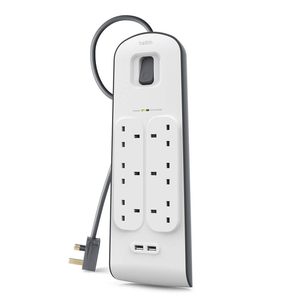 Belkin 6-Outlet Surge Protector with 2M Cord + 2 USB