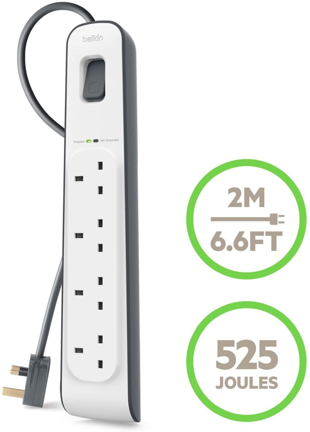 Belkin 4-Outlet Surge Protector with 2M Cord + 2 USB