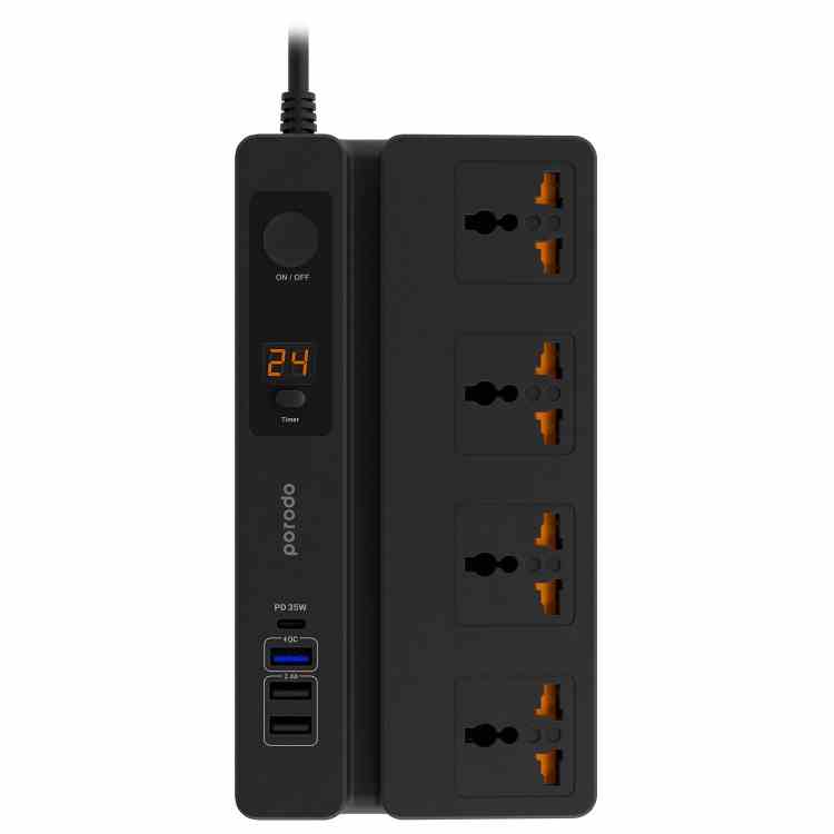 Porodo Multi-Function Socket with Phone Stand & Digital Timer 35W PD (3m)