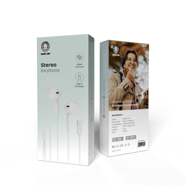 Green Lion Wired Stereo Earphones with Type-C Connector
